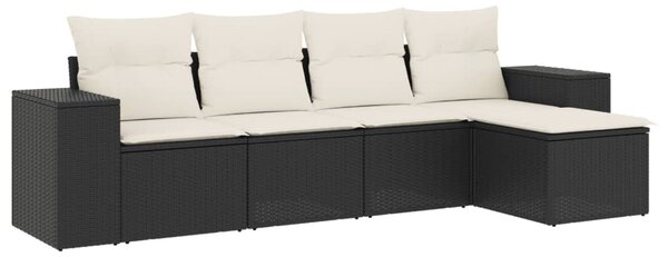 5 részes fekete polyrattan kerti kanapészett párnákkal
