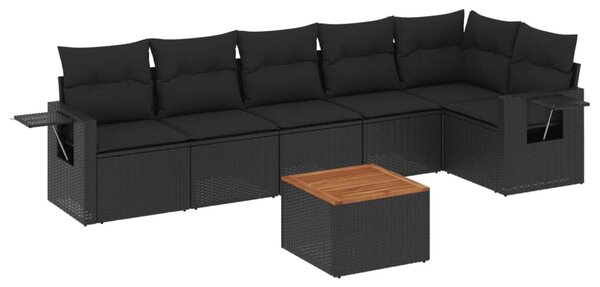 7 részes fekete polyrattan kerti ülőgarnitúra párnával