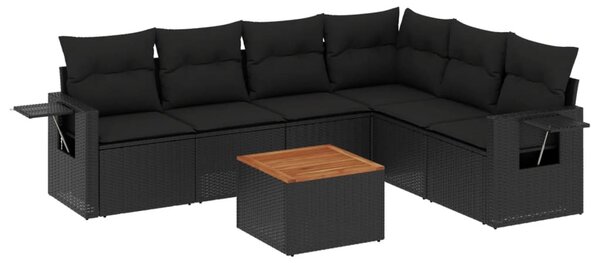 7 részes fekete polyrattan kerti ülőgarnitúra párnával