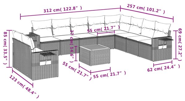 11 részes fekete polyrattan kerti ülőgarnitúra párnákkal