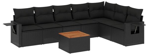 8 részes fekete polyrattan kerti ülőgarnitúra párnákkal