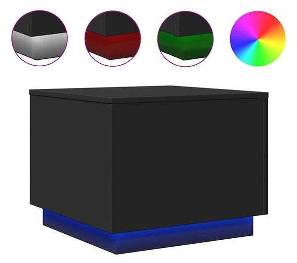 Fekete dohányzóasztal LED-lámpákkal 50 x 50 x 40 cm