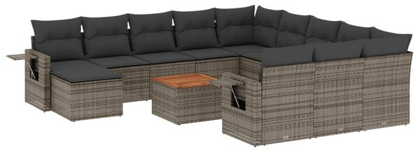 13 részes szürke polyrattan kerti ülőgarnitúra párnákkal
