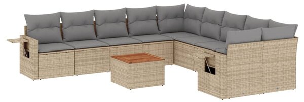 11 részes bézs polyrattan kerti ülőgarnitúra párnákkal