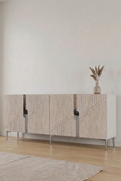 Evva komód, ezüst-fehér, 125 cm