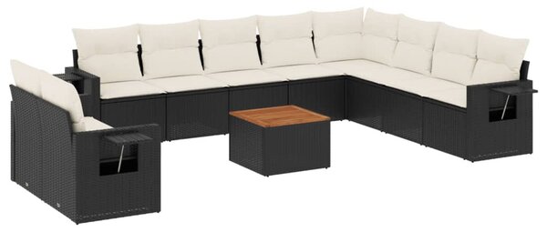 11 részes fekete polyrattan kerti ülőgarnitúra párnákkal