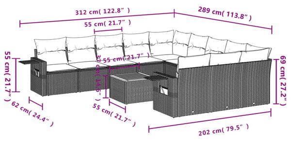 12 részes szürke polyrattan kerti ülőgarnitúra párnákkal