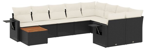 10 részes fekete polyrattan kerti ülőgarnitúra párnákkal
