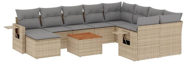 11 részes bézs polyrattan kerti ülőgarnitúra párnákkal