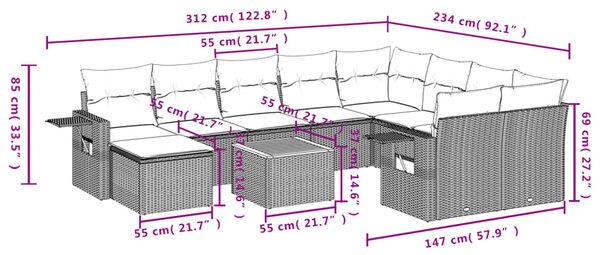 11 részes bézs polyrattan kerti ülőgarnitúra párnákkal