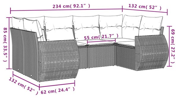 6 részes fekete polyrattan kerti ülőgarnitúra párnákkal