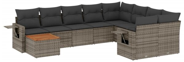 10 részes szürke polyrattan kerti ülőgarnitúra párnákkal