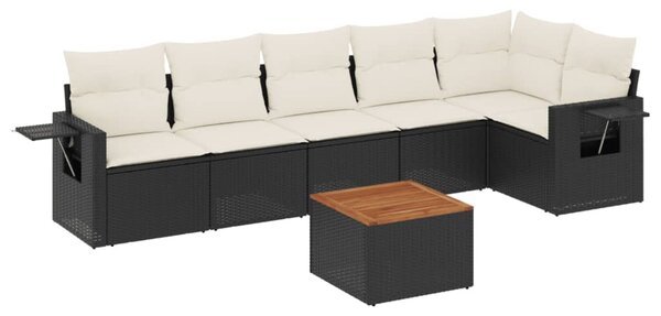 7 részes fekete polyrattan kerti ülőgarnitúra párnával