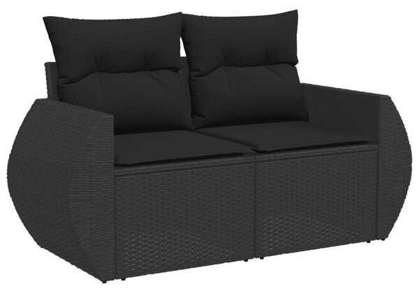 9 részes fekete polyrattan kerti ülőgarnitúra párnákkal