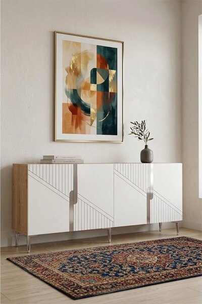 Evva komód, zafír tölgy-ezüst, 150 cm
