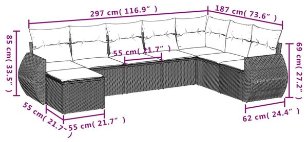 8 részes bézs polyrattan kerti ülőgarnitúra párnával