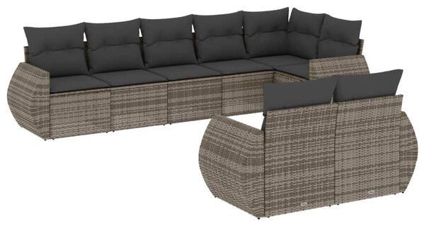 8 részes szürke polyrattan kerti ülőgarnitúra párnákkal