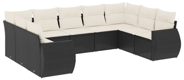 9 részes fekete polyrattan kerti ülőgarnitúra párnákkal