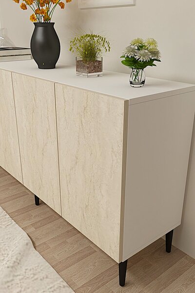 Apolos komód, fehér-travertin, 150 cm