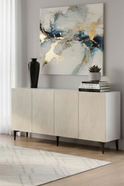 Apolos komód, fehér-travertin, 150 cm