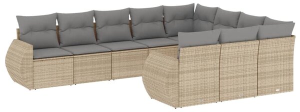 10 részes bézs polyrattan kerti ülőgarnitúra párnával