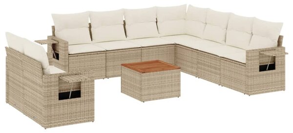10 részes bézs polyrattan kerti ülőgarnitúra párnával