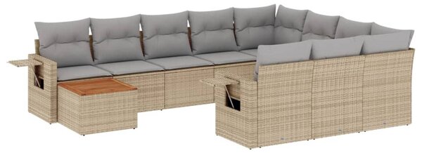 11 részes bézs polyrattan kerti ülőgarnitúra párnákkal