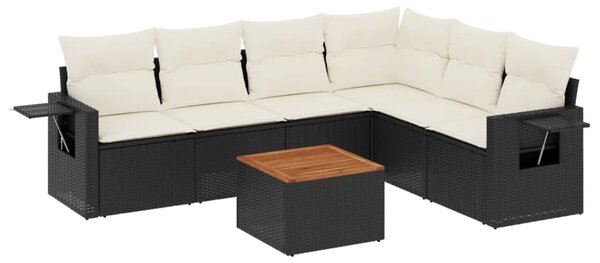 7 részes fekete polyrattan kerti ülőgarnitúra párnával