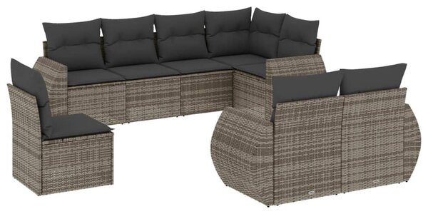 8 részes szürke polyrattan kerti ülőgarnitúra párnákkal
