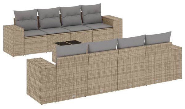 9 részes bézs polyrattan kerti ülőgarnitúra párnákkal
