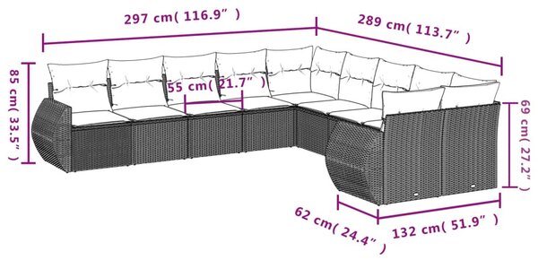 10 részes bézs polyrattan kerti ülőgarnitúra párnával