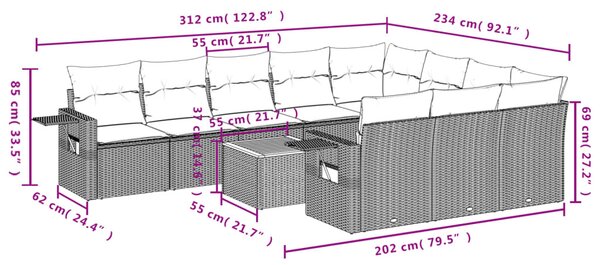 11 részes bézs polyrattan kerti ülőgarnitúra párnákkal