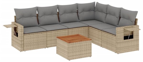 7 részes bézs polyrattan kerti ülőgarnitúra párnákkal