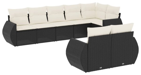 8 részes fekete polyrattan kerti ülőgarnitúra párnákkal