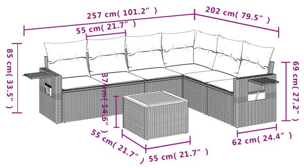 7 részes bézs polyrattan kerti ülőgarnitúra párnákkal