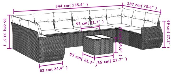 10 részes bézs polyrattan kerti ülőgarnitúra párnával