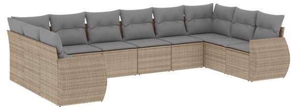 10 részes bézs polyrattan kerti ülőgarnitúra párnával