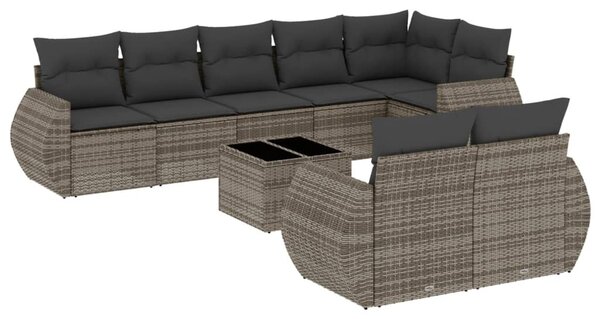 9 részes szürke polyrattan kerti ülőgarnitúra párnákkal