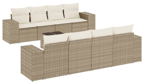 9 részes bézs polyrattan kerti ülőgarnitúra párnákkal