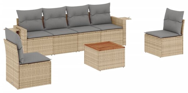 7 részes bézs polyrattan kerti ülőgarnitúra párnákkal