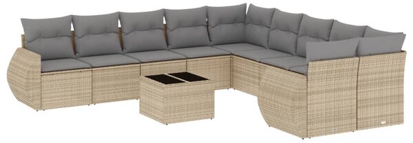 11 részes bézs polyrattan kerti ülőgarnitúra párnákkal