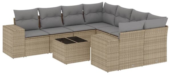 9 részes bézs polyrattan kerti ülőgarnitúra párnákkal