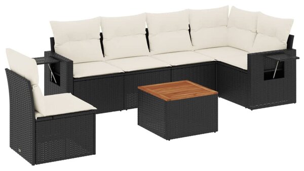 7 részes fekete polyrattan kerti ülőgarnitúra párnával