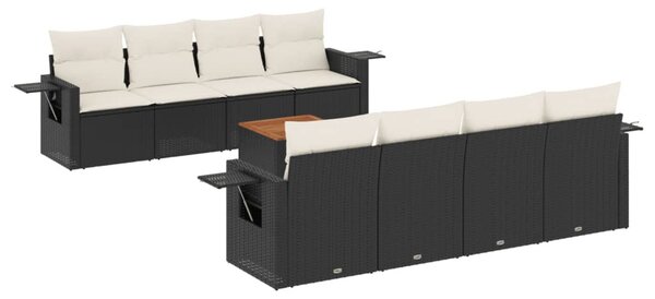 9 részes fekete polyrattan kerti ülőgarnitúra párnákkal