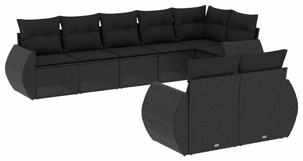 8 részes fekete polyrattan kerti ülőgarnitúra párnákkal