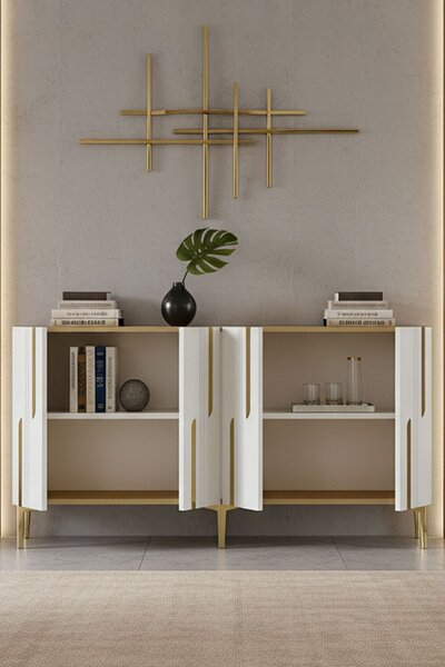 Nota komód, fehér-arany, 150 cm