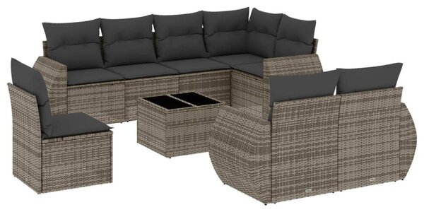 9 részes szürke polyrattan kerti ülőgarnitúra párnákkal