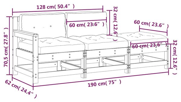 3 részes impregnált fenyőfa kerti ülőgarnitúra párnával