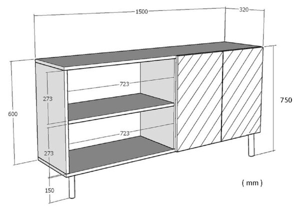 Slim komód, antracit-travertin, 150 cm