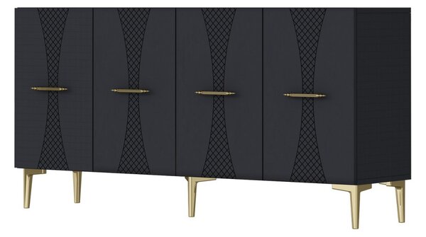 Slim komód, antracit-arany, 150 cm